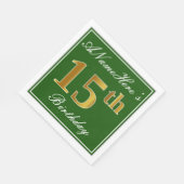 エレガント緑、フェイク金ゴールド15番目の誕生日+名前 スタンダードランチョンナプキン (角)