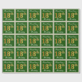 エレガント緑、フェイク金ゴールド18番目の誕生日+名前 ラッピングペーパー (フラット)