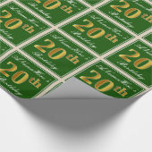 エレガント緑、フェイク金ゴールド20番目の誕生日+名前 ラッピングペーパー (角)