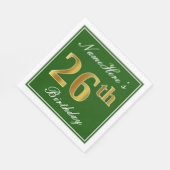 エレガント緑、フェイク金ゴールド26番目の誕生日+名前 スタンダードランチョンナプキン (角)