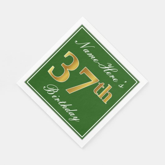 エレガント緑、フェイク金ゴールド37番目の誕生日+名前 スタンダードランチョンナプキン (角)