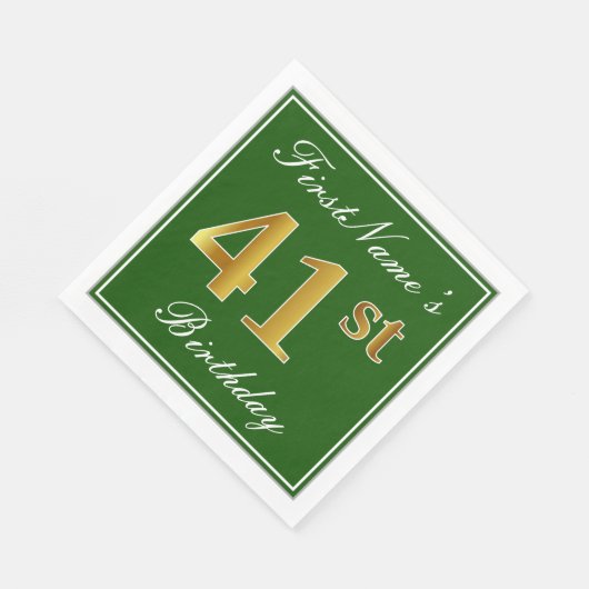 エレガント緑、フェイク金ゴールド41番目の誕生日+名前 スタンダードランチョンナプキン (角)
