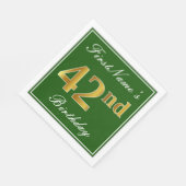 エレガント緑、フェイク金ゴールド42番目の誕生日+名前 スタンダードランチョンナプキン (角)