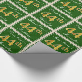 エレガント緑、フェイク金ゴールド44番目の誕生日+名前 ラッピングペーパー (角)