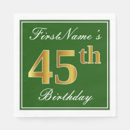 エレガント緑、フェイク金ゴールド45番目の誕生日+名前 スタンダードランチョンナプキン
