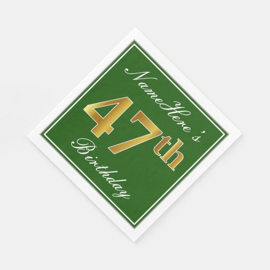 エレガント緑、フェイク金ゴールド47番目の誕生日+名前 スタンダードランチョンナプキン (角)