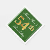 エレガント緑、フェイク金ゴールド54番目の誕生日+名前 スタンダードランチョンナプキン (角)