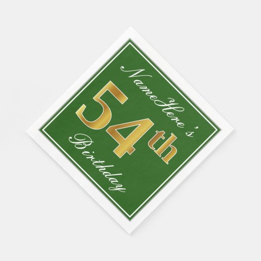 エレガント緑、フェイク金ゴールド54番目の誕生日+名前 スタンダードランチョンナプキン (角)
