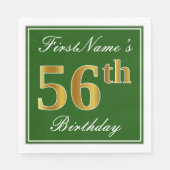 エレガント緑、フェイク金ゴールド56番目の誕生日+名前 スタンダードランチョンナプキン (正面)