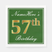 エレガント緑、フェイク金ゴールド57番目の誕生日+名前 スタンダードランチョンナプキン (正面)