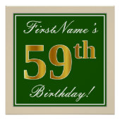 エレガント緑、フェイク金ゴールド59番目の誕生日+名前 ポスター (正面)