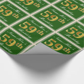 エレガント緑、フェイク金ゴールド59番目の誕生日+名前 ラッピングペーパー (角)