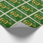 エレガント緑、フェイク金ゴールド60番目の誕生日+名前 ラッピングペーパー (角)