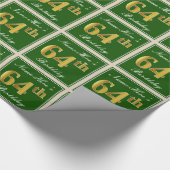 エレガント緑、フェイク金ゴールド64番目の誕生日+名前 ラッピングペーパー (角)