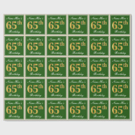 エレガント緑、フェイク金ゴールド65番目の誕生日+名前 ラッピングペーパー