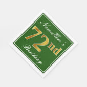 エレガント緑、フェイク金ゴールド72番目の誕生日+名前 スタンダードランチョンナプキン (角)