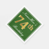 エレガント緑、フェイク金ゴールド74番目の誕生日+名前 スタンダードランチョンナプキン (角)