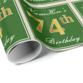 エレガント緑、フェイク金ゴールド74番目の誕生日+名前 ラッピングペーパー (ロールコーナー)