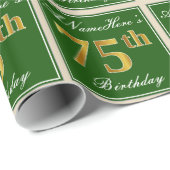 エレガント緑、フェイク金ゴールド75番目の誕生日+名前 ラッピングペーパー (ロールコーナー)