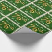 エレガント緑、フェイク金ゴールド76番目の誕生日+名前 ラッピングペーパー (角)