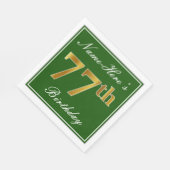 エレガント緑、フェイク金ゴールド77番目の誕生日+名前 スタンダードランチョンナプキン (角)