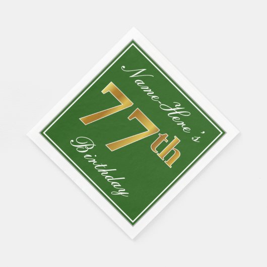 エレガント緑、フェイク金ゴールド77番目の誕生日+名前 スタンダードランチョンナプキン (角)