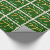 エレガント緑、フェイク金ゴールド77番目の誕生日+名前 ラッピングペーパー (角)