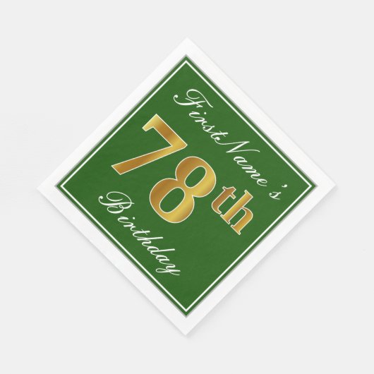 エレガント緑、フェイク金ゴールド78番目の誕生日+名前 スタンダードランチョンナプキン (角)