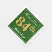 エレガント緑、フェイク金ゴールド84番目の誕生日+名前 スタンダードランチョンナプキン (角)
