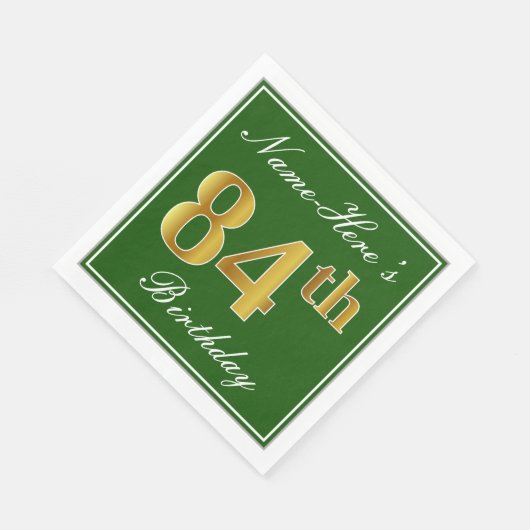 エレガント緑、フェイク金ゴールド84番目の誕生日+名前 スタンダードランチョンナプキン (角)