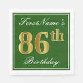 エレガント緑、フェイク金ゴールド86番目の誕生日+名前 スタンダードランチョンナプキン (正面)