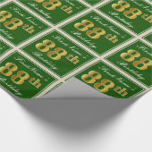 エレガント緑、フェイク金ゴールド88番目の誕生日+名前 ラッピングペーパー (角)