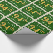 エレガント緑、フェイク金ゴールド94番目の誕生日+名前 ラッピングペーパー (角)