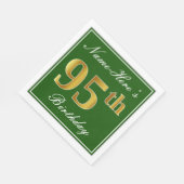 エレガント緑、フェイク金ゴールド95番目の誕生日+名前 スタンダードランチョンナプキン (角)