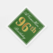 エレガント緑、フェイク金ゴールド96番目の誕生日+名前 スタンダードランチョンナプキン (角)