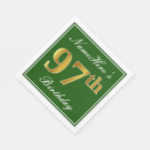 エレガント緑、フェイク金ゴールド97番目の誕生日+名前 スタンダードランチョンナプキン (角)