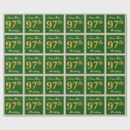 エレガント緑、フェイク金ゴールド97番目の誕生日+名前 ラッピングペーパー