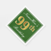 エレガント緑、フェイク金ゴールド99番目の誕生日+名前 スタンダードランチョンナプキン (角)