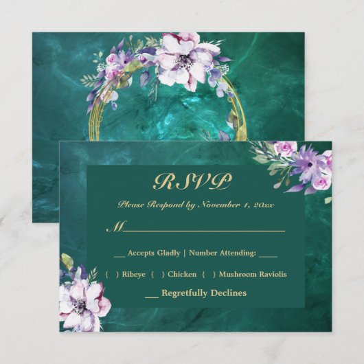 エレガント緑 出欠カード (正面/裏面)