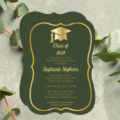 エレガント緑 |金ゴールドキャップ卒業パーティー 招待状