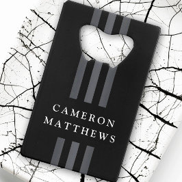 エレガント線モダンモノグラムの黒 クレジットカード栓抜き