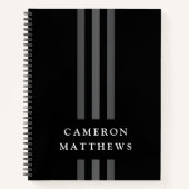 エレガント線モダンモノグラムの黒 ノートブック (正面)