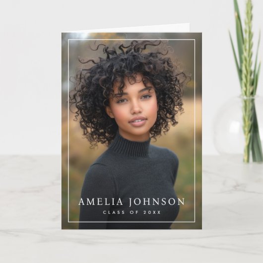 エレガント縁どクラシック卒業写真 サンキューカード (正面)