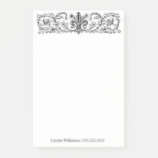 エレガント縁どフローラ白黒大 ポストイット (正面)