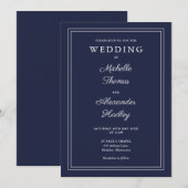 エレガント縁どモダンネ結婚イ・ブルー 招待状 (正面/裏面)