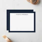 エレガント縁どモダンNavy White Flat Note Card ノートカード (正面/裏面インサイチュ)