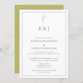 エレガント縁どモノグラムセージ緑葉ミニマリスト 招待状