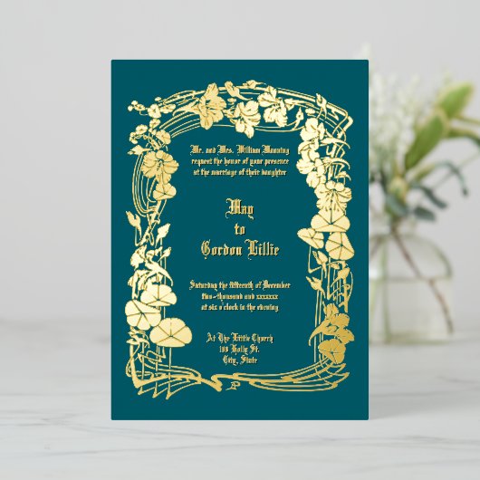 エレガント縁ど結婚フローラ 箔招待状 (立ち正面)