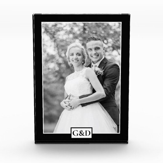 エレガント縁ど黒とイニシャル結婚の フォトブロック (正面)