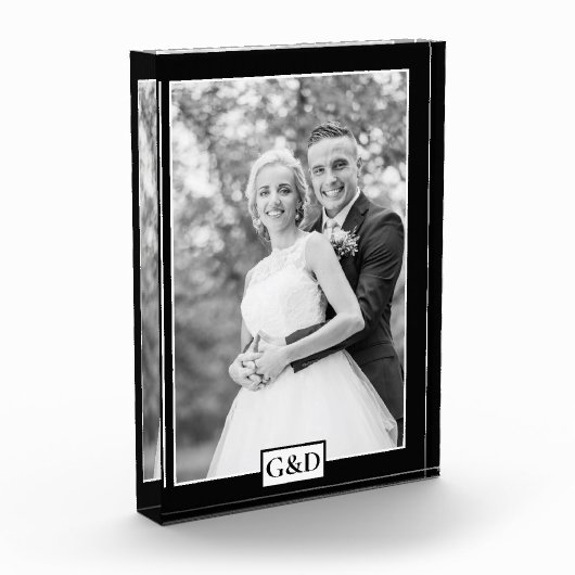 エレガント縁ど黒とイニシャル結婚の フォトブロック (左)